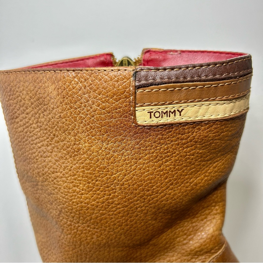 Vintage Tommy Hilfiger 90’s Platform Heel Tan Brown Leather Boots Size 9 - Picture 5 of 16